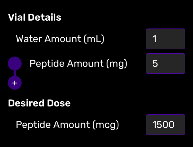 PepCalc research peptide dose results screenshot